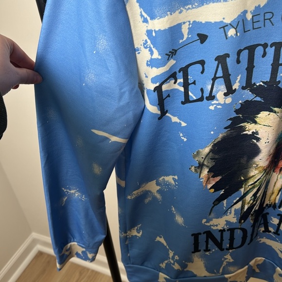 Tyler Childers Feathered Indians Blue Tie Dye Bleach Sweatshirt - Picture 3 of 4